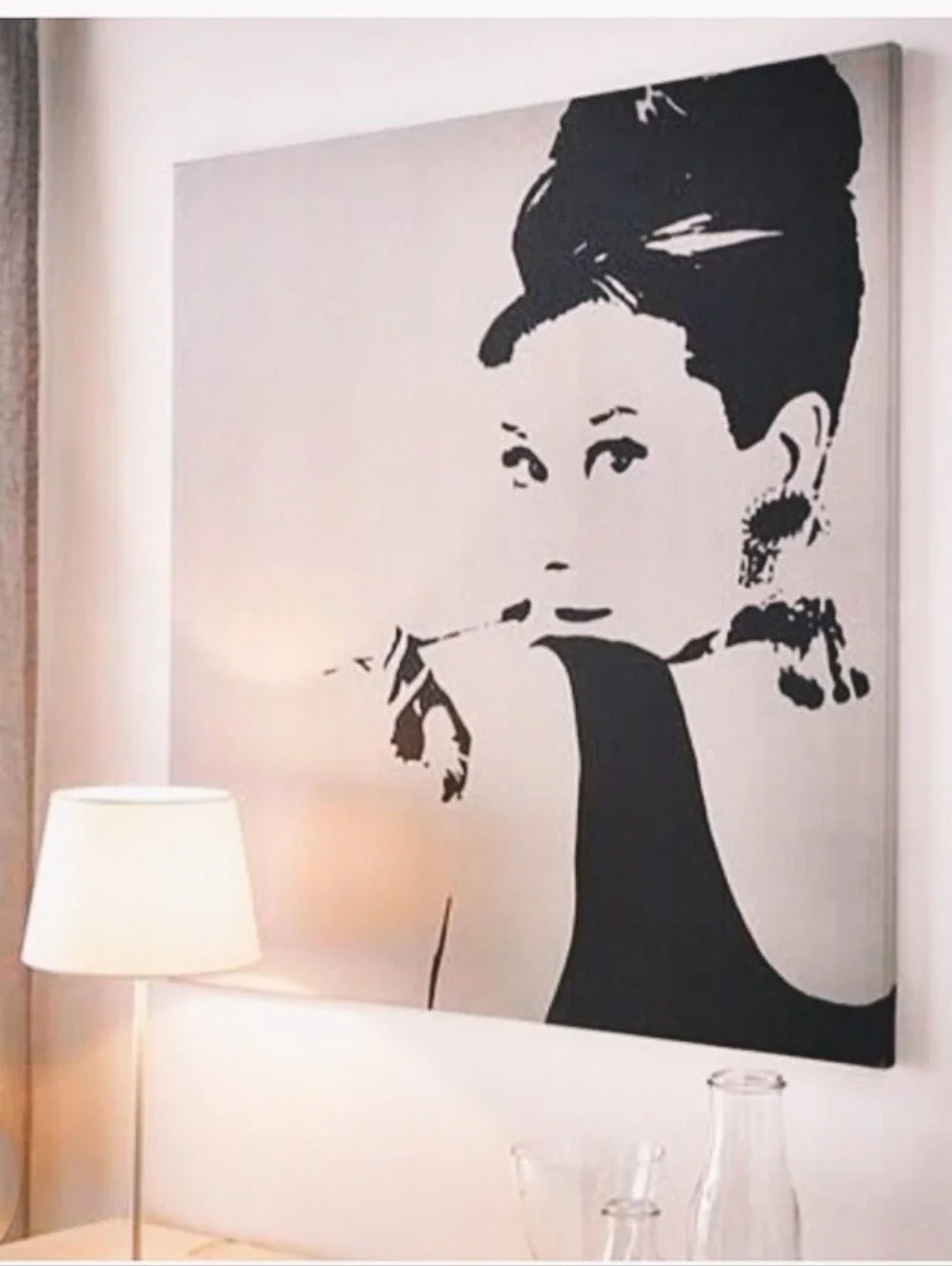 New Audrey Hepburn Black/Moon-Dust Gray Large Gallery Wrapped Canvas Boho Decor